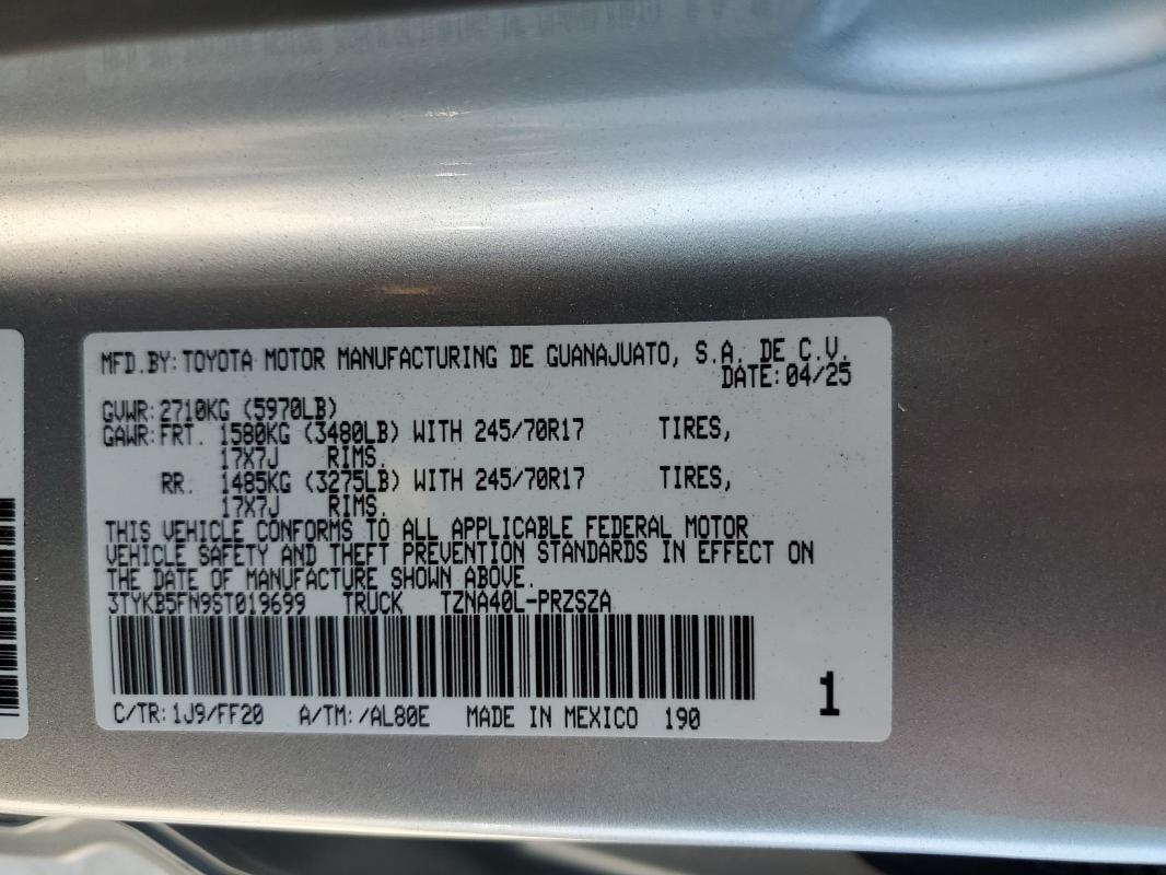 3TYKB5FN9ST019699 - 2025 TOYOTA TACOMA DOUBLE CAB Plata foto 12