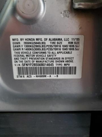 5FNYF28556B014645 - 2006 HONDA PILOT EX 银色 照片 13