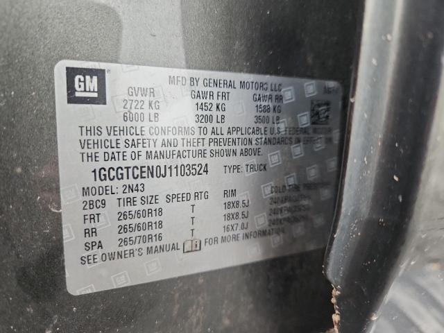 1GCGTCEN0J1103524 - 2018 CHEVROLET COLORADO LT GREEN photo 12