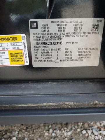 1GNKRGKDXFJ324106 - 2015 CHEVROLET TRAVERSE LT BLACK photo 12