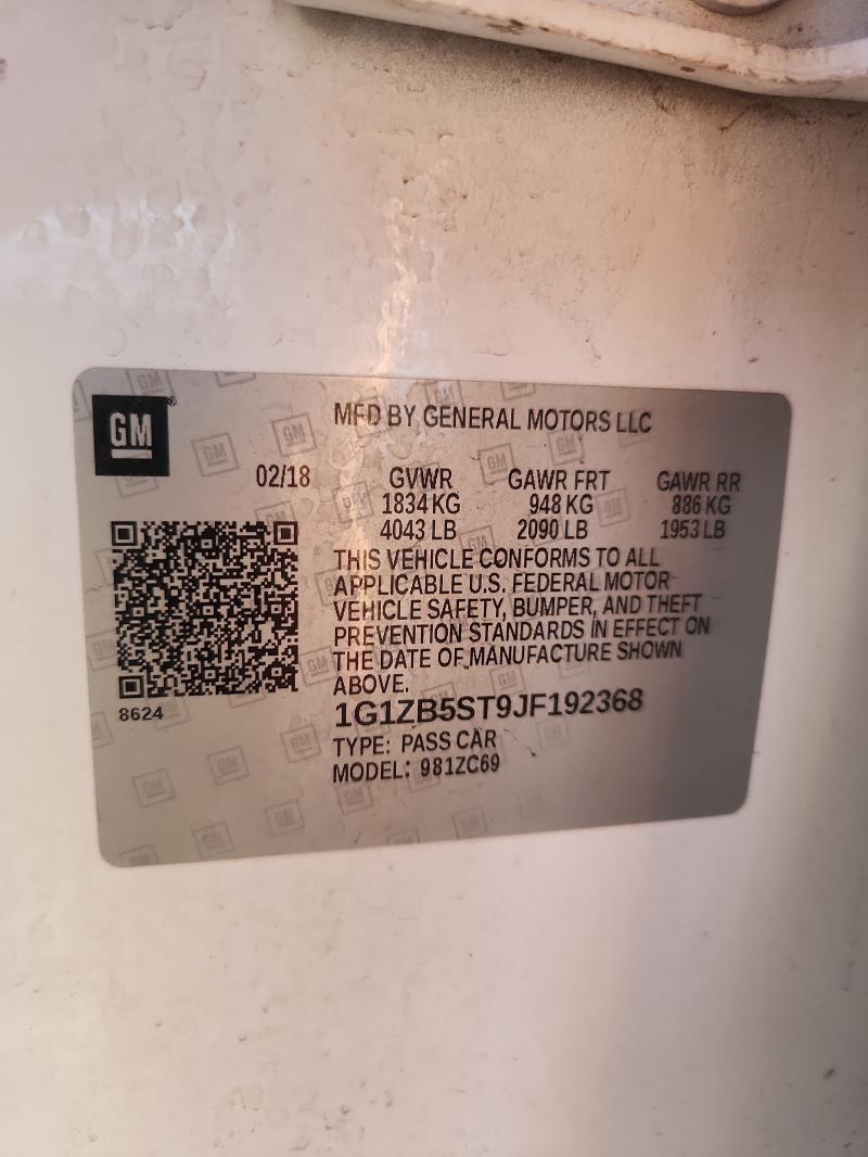 1G1ZB5ST9JF192368 - 2018 CHEVROLET MALIBU LS Biały zdjęcie 13