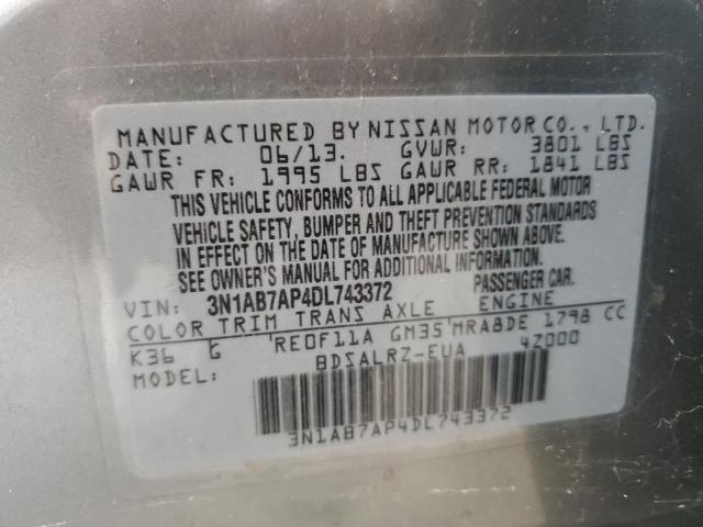 3N1AB7AP4DL743372 - 2013 NISSAN SENTRA S ნაცრისფერი ფოტო 12