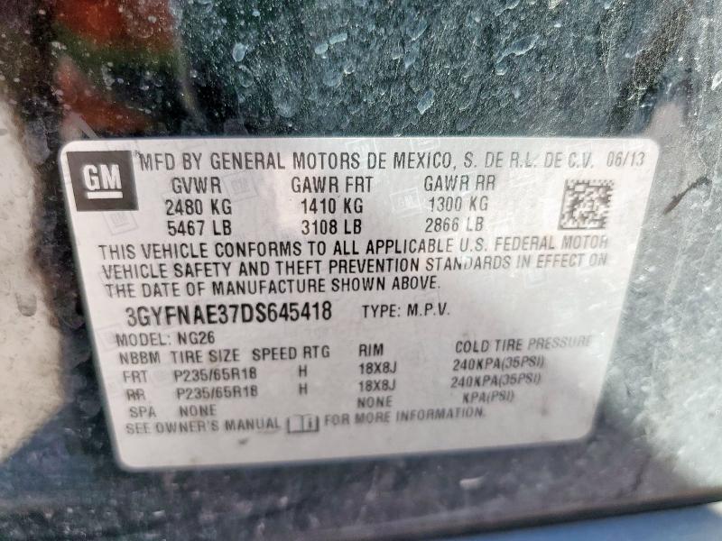 3GYFNAE37DS645418 - 2013 CADILLAC SRX BLACK photo 13