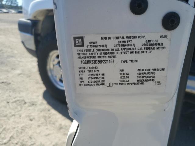 1GCHK23D36F221167 - 2006 CHEVROLET SILVERADO K2500 HEAVY DUTY WHITE photo 12