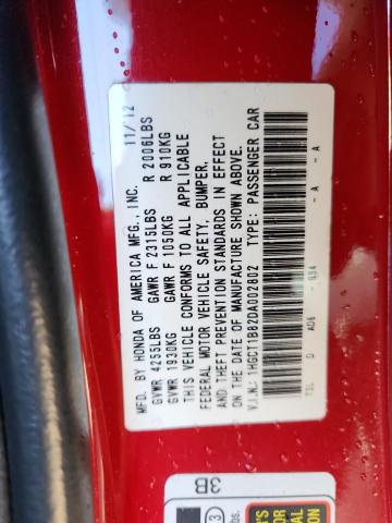 1HGCT1B82DA002802 - 2013 HONDA ACCORD EXL RED photo 12