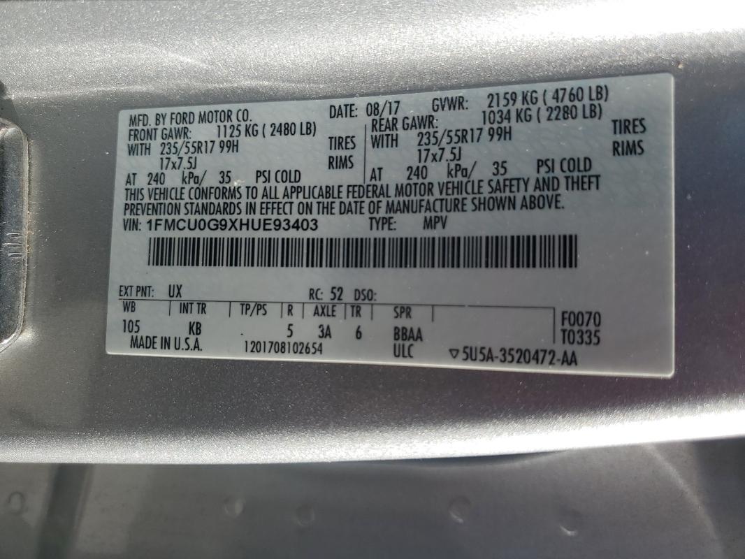1FMCU0G9XHUE93403 - 2017 FORD ESCAPE SE SILVER photo 14