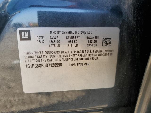 1G1PC5SB9D7120998 - 2013 CHEVROLET CRUZE LT 灰色 照片 12