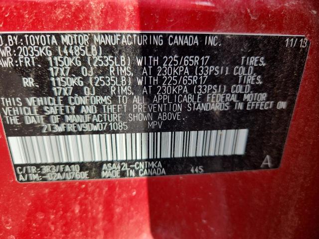 2T3WFREV9DW071085 - 2013 TOYOTA RAV4 XLE Qırmızı foto 13