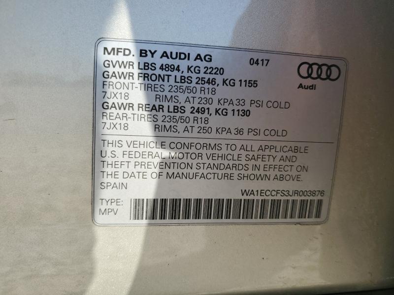 WA1ECCFS3JR003876 - 2018 AUDI Q3 PREMIUM Silber Foto 14