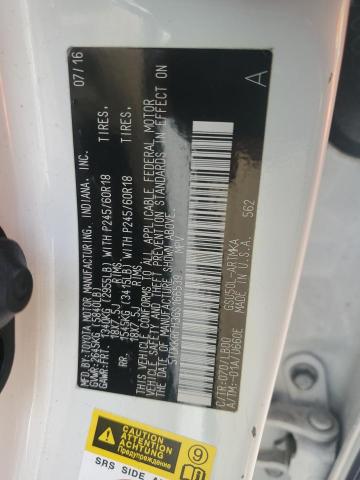 5TDKKRFH3GS166539 - 2016 TOYOTA HIGHLANDER XLE Սպիտակ լուսանկար 12