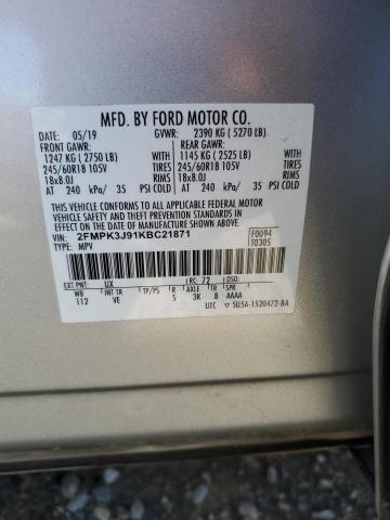 2FMPK3J91KBC21871 - 2019 FORD EDGE SEL Gümüş fotoğraf 13