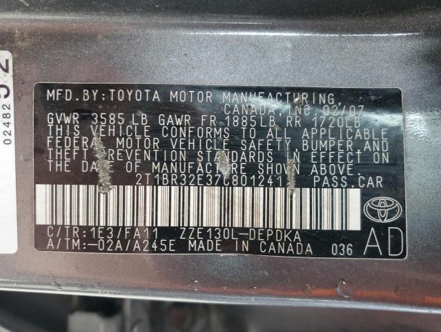 2T1BR32E37C801241 - 2007 TOYOTA COROLLA CE ნაცრისფერი ფოტო 12