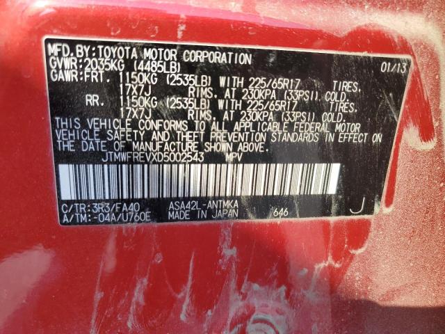 JTMWFREVXD5002543 - 2013 TOYOTA RAV4 XLE RED photo 12