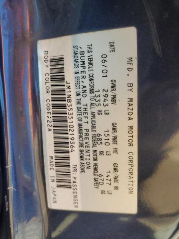 JM1NB353510219364 - 2001 MAZDA MX-5 MIATA BASE BLUE photo 13