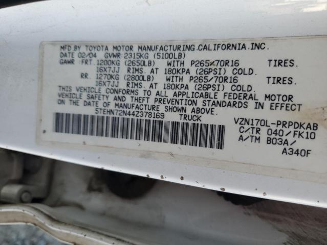 5TEHN72N44Z378169 - 2004 TOYOTA TACOMA DOUBLE CAB WHITE photo 12