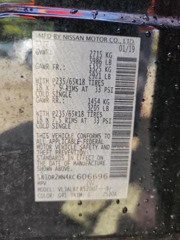 5N1DR2MN4KC606696 - 2019 NISSAN PATHFINDER S შავი ფოტო 13