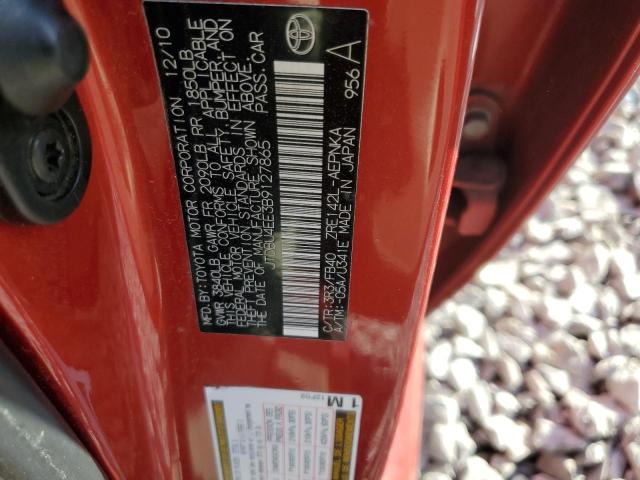 JTDBU4EE3B9127865 - 2011 TOYOTA COROLLA BASE Rojo foto 12