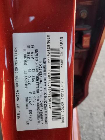 JM1BK344981178030 - 2008 MAZDA 3 HATCHBACK RED photo 14