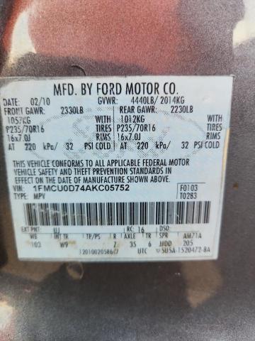 1FMCU0D74AKC05752 - 2010 FORD ESCAPE XLT GRAY photo 12