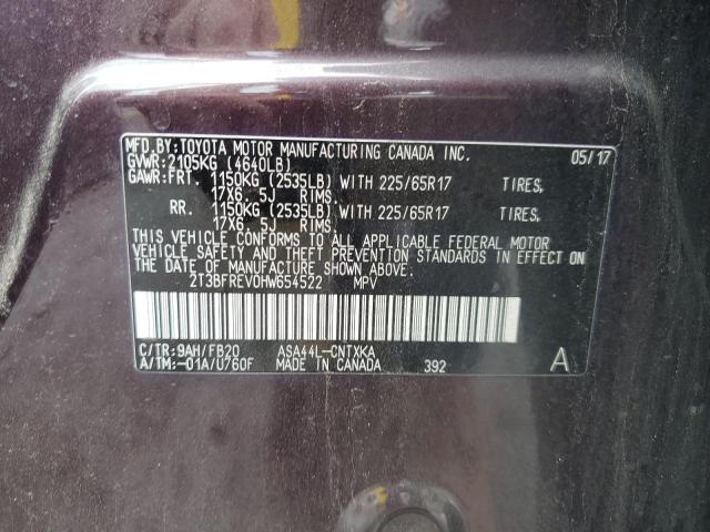 2T3BFREV0HW654522 - 2017 TOYOTA RAV4 LE Марун фото 13