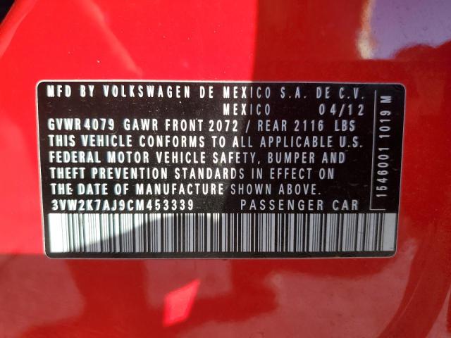 3VW2K7AJ9CM453339 - 2012 VOLKSWAGEN JETTA BASE Qırmızı foto 13