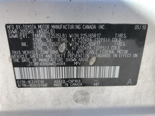 2T3BF4DV6AW054064 - 2010 TOYOTA RAV4 SILVER photo 12