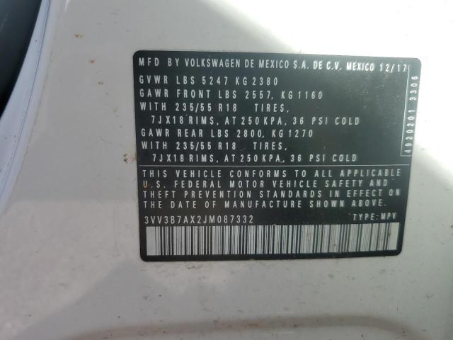 3VV3B7AX2JM087332 - 2018 VOLKSWAGEN TIGUAN SE თეთრი ფოტო 13