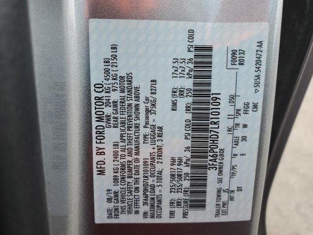 3FA6P0HD7LR101091 - 2020 FORD FUSION SE SILVER photo 13