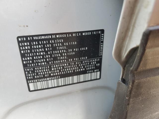 3VV3B7AX5KM034271 - 2019 VOLKSWAGEN TIGUAN SE WHITE photo 13