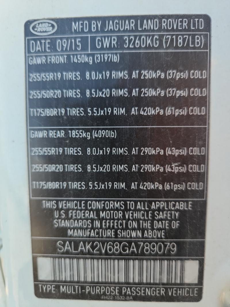 SALAK2V68GA789079 - 2016 LAND ROVER LR4 HSE LUXURY WHITE photo 13