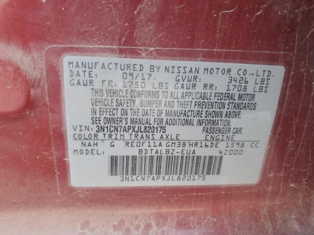 3N1CN7APXJL820175 - 2018 NISSAN VERSA S Bordo foto 12