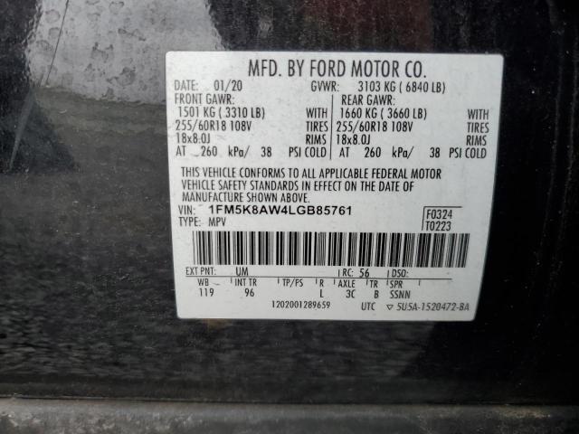 1FM5K8AW4LGB85761 - 2020 FORD EXPLORER POLICE INTERCEPTOR Czarny zdjęcie 13