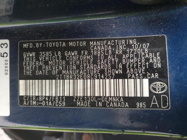 2T1BR32E08C914257 - 2008 TOYOTA COROLLA CE 蓝色 照片 12