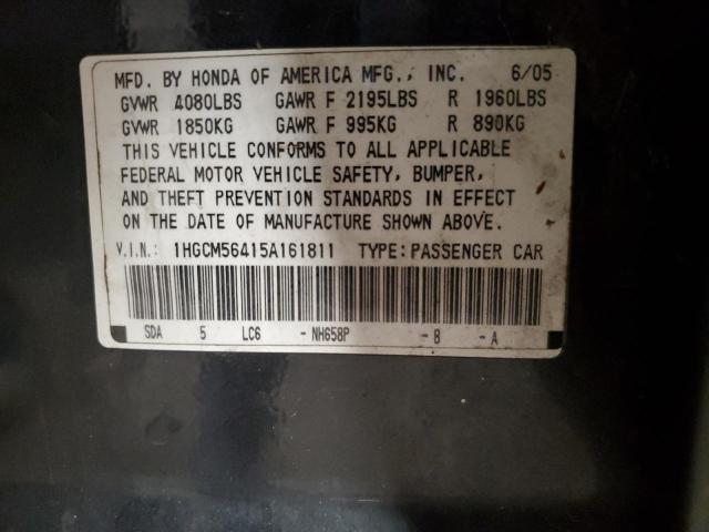 1HGCM56415A161811 - 2005 HONDA ACCORD LX Grafit foto 12