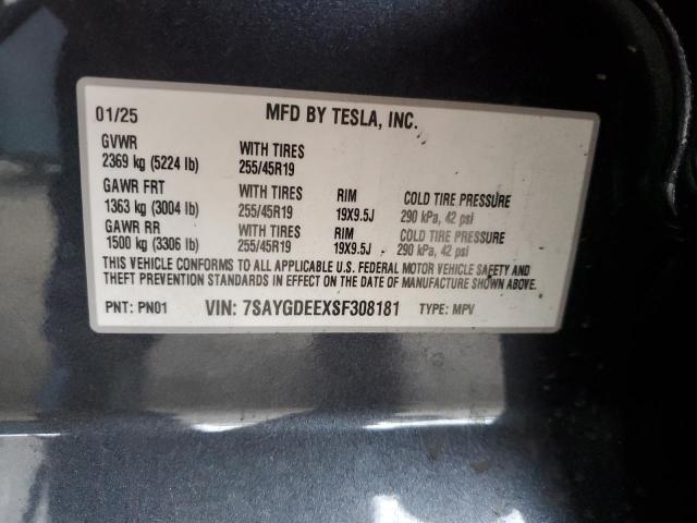7SAYGDEEXSF308181 - 2025 TESLA MODEL Y GRAY photo 13