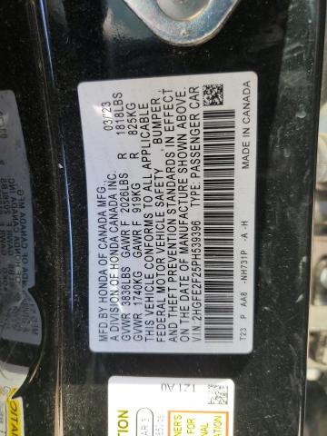2HGFE2F25PH539396 - 2023 HONDA CIVIC LX BLACK photo 12
