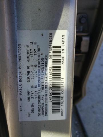 JM1BK12FX41216593 - 2004 MAZDA 3 I GOLD photo 12