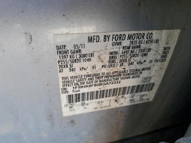 1FMHK8F80BGA72332 - 2011 FORD EXPLORER LIMITED Արծաթագույն լուսանկար 13