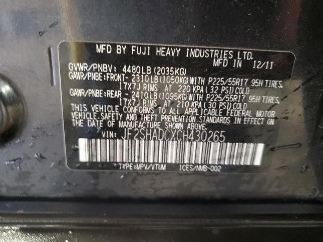 JF2SHADCXCH430265 - 2012 SUBARU FORESTER 2.5X PREMIUM GRAY photo 13
