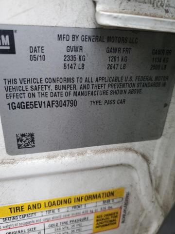 1G4GE5EV1AF304790 - 2010 BUICK LACROSSE CXS WHITE photo 12