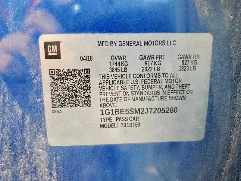 1G1BE5SM2J7205280 - 2018 CHEVROLET CRUZE LT Көк фото 13