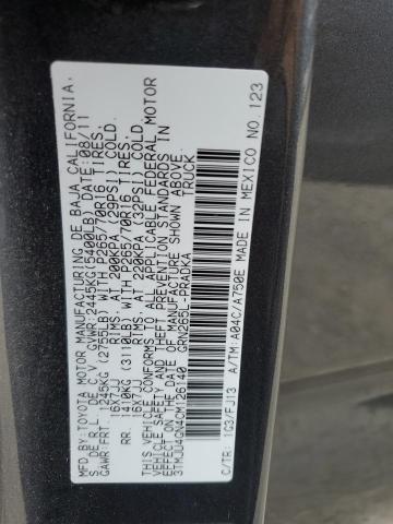 3TMJU4GN4CM126140 - 2012 TOYOTA TACOMA DOUBLE CAB PRERUNNER GRAY photo 12