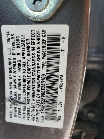 19XFB2F96EE255109 - 2014 HONDA CIVIC EXL ნაცრისფერი ფოტო 12