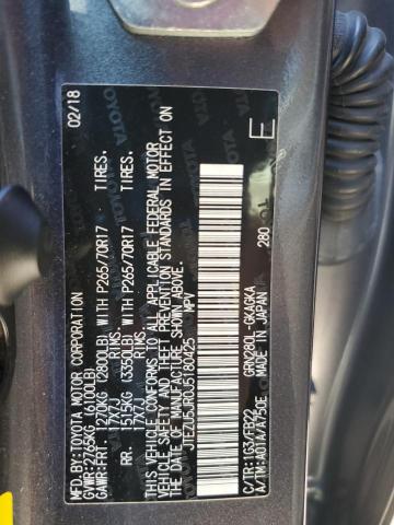 JTEZU5JR0J5180425 - 2018 TOYOTA 4RUNNER SR5 GRAY photo 14