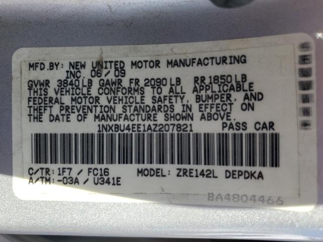 1NXBU4EE1AZ207821 - 2010 TOYOTA COROLLA BASE Gümüş foto 12