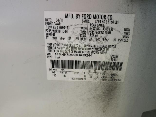 1FMHK7D88BGA59244 - 2011 FORD EXPLORER XLT 白色 照片 13