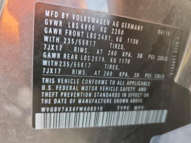 WVGBV7AX6FW608010 - 2015 VOLKSWAGEN TIGUAN S ნაცრისფერი ფოტო 13