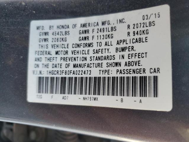 1HGCR3F80FA022473 - 2015 HONDA ACCORD EXL GRAY photo 12