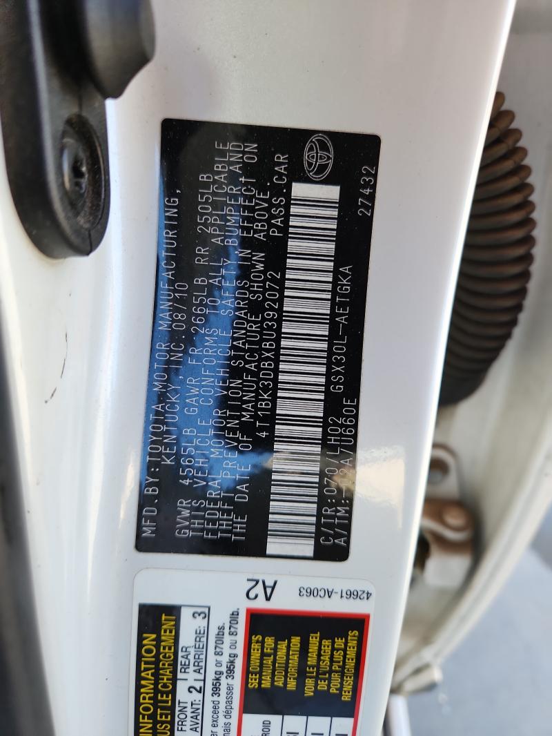 4T1BK3DBXBU392072 - 2011 TOYOTA AVALON BASE Biały zdjęcie 12