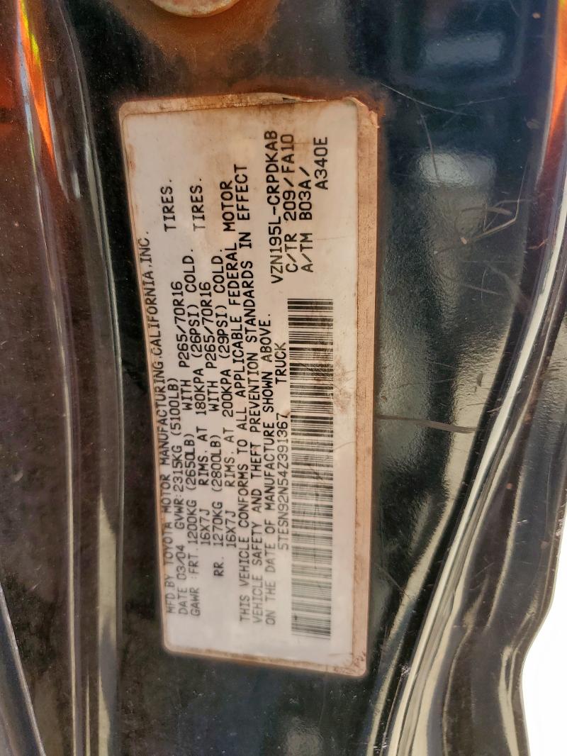 5TESN92N54Z391367 - 2004 TOYOTA TACOMA XTRACAB PRERUNNER BLACK photo 12